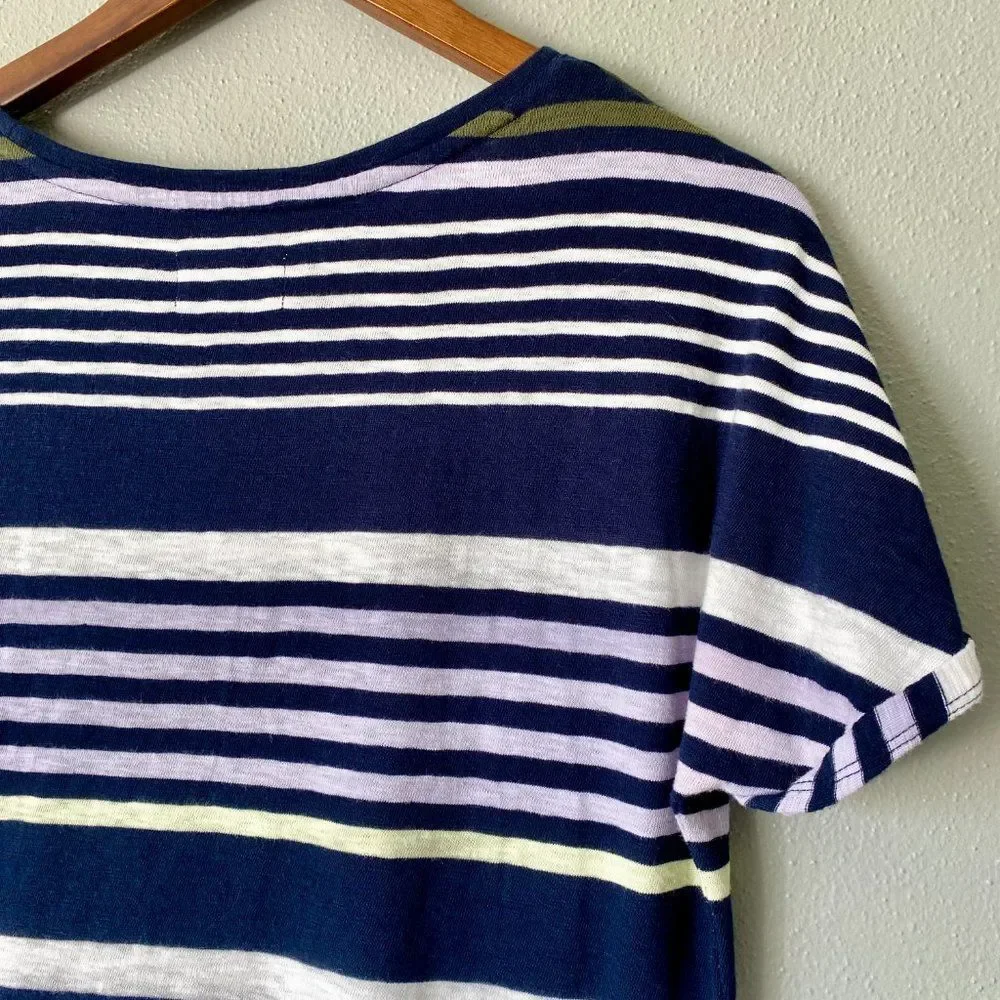 Lou & Grey Nautical Striped Navy White T-Shirt A-Line Shift Dress Women's Small